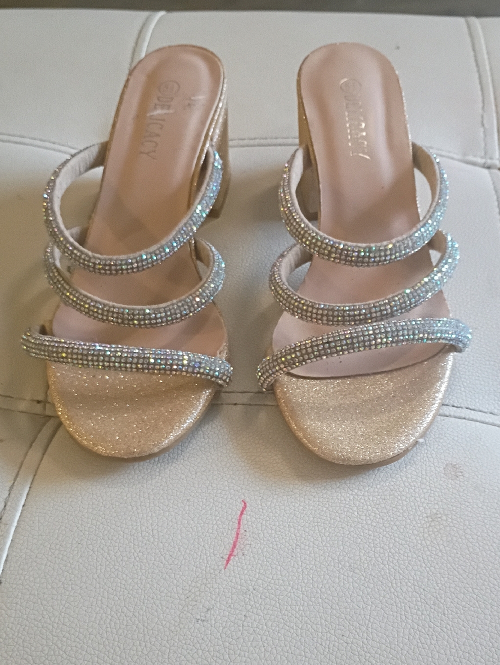 Delicacy Rose Gold Glitter Crystal-Embellished Triple Strap Mules